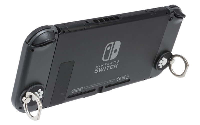 リングを立てるとスタンドにもなる！　CYBER・リングホルダー ねこにゃん 2個セット（SWITCH Joy-Con用）〈黒〉