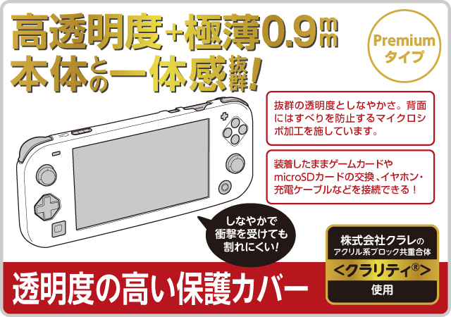 高透明度＋極薄0.9mm　本体との一体感抜群！　透明度の高い保護カバー